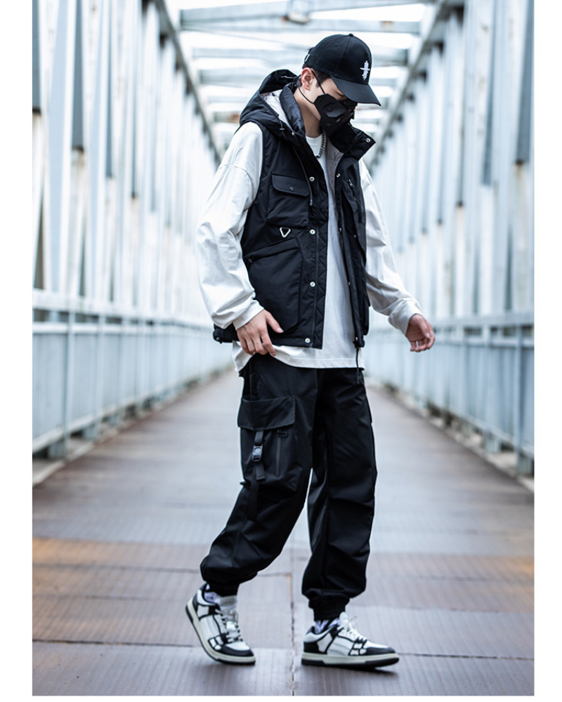 Versatile Black Ribbon Cargo Pants -  comfortable - Comfortable Black Ribbon Cargo Pants with Pockets - View 5