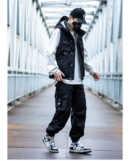 Versatile Black Ribbon Cargo Pants -  comfortable - Comfortable Black Ribbon Cargo Pants with Pockets - View 5