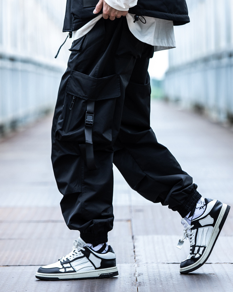 Versatile Black Ribbon Cargo Pants - functional pocket cargo pants - Comfortable Black Ribbon Cargo Pants with Pockets - View 2