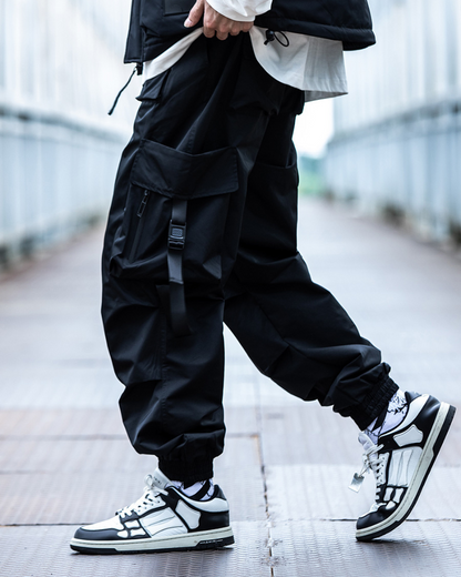 Versatile Black Ribbon Cargo Pants - functional pocket cargo pants - Comfortable Black Ribbon Cargo Pants with Pockets - View 2
