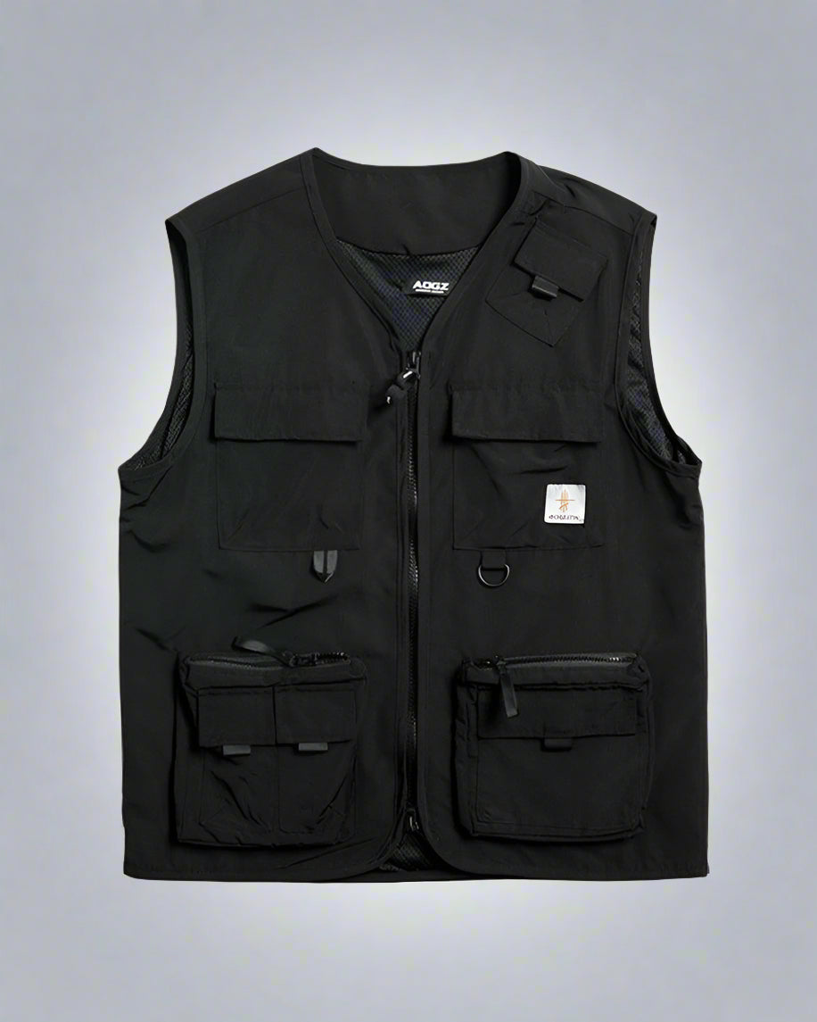 Versatile Black Sleeveless Cargo Vest - cargo vest - Stylish Black Sleeveless Cargo Vest for Versatile Outfits - Main view