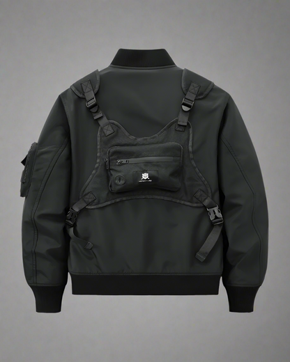 Versatile Bomber Jacket with Backpack - futuristic jacket - Urban Techwear Bomber Jacket with Backpack - View 2