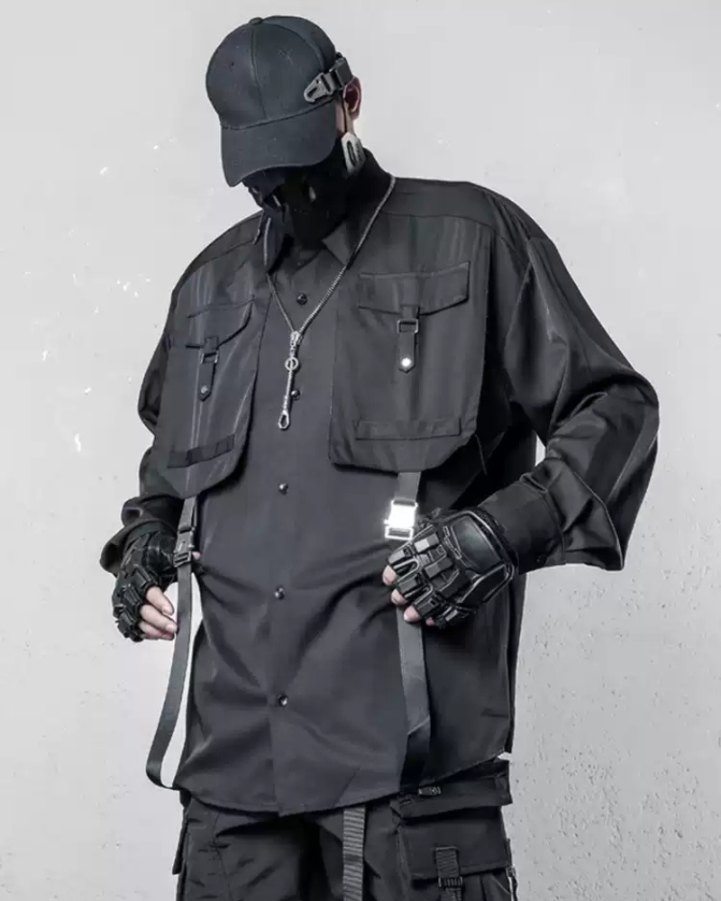 Versatile Cargo Stitch Shirt -  black shirt - Functional Cargo Stitch Shirt for Modern Style - View 3