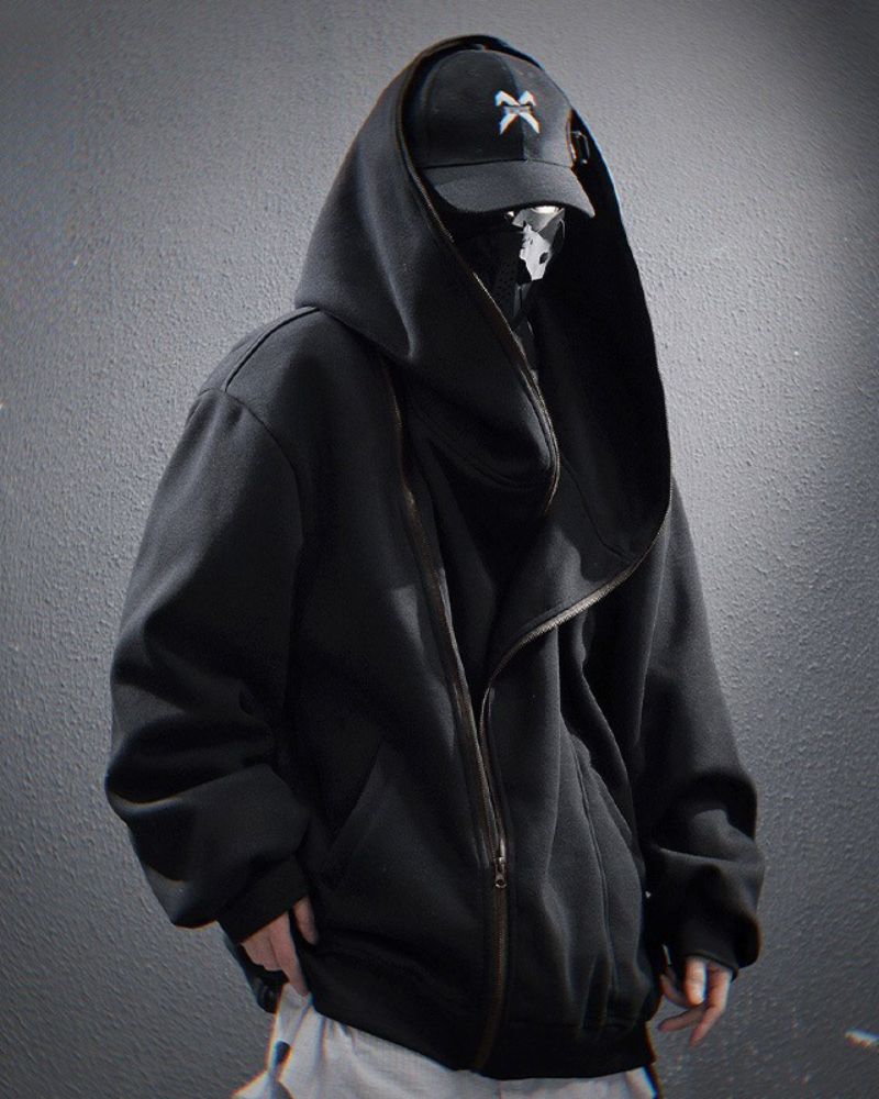 Versatile Diagonal Zip Hoodie - diagonal zip hoodie - Diagonal Zip Hoodie for Urban Exploration - Main view