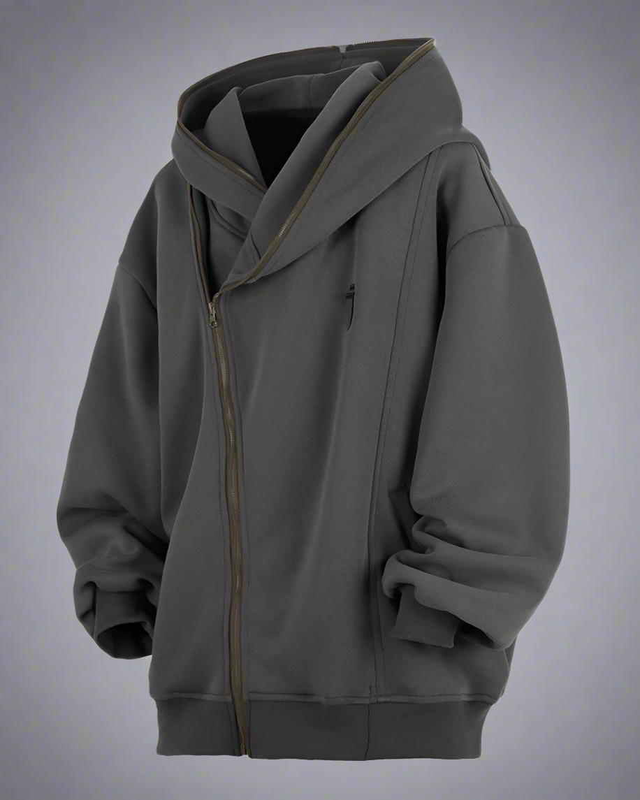 Versatile Diagonal Zip Hoodie -  futuristic hoodie - Diagonal Zip Hoodie for Urban Exploration - View 11