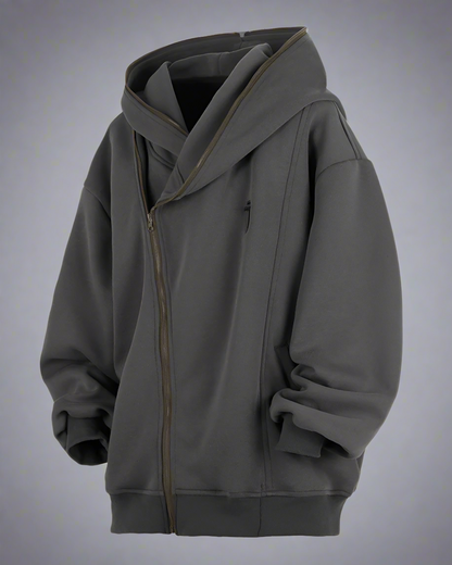 Versatile Diagonal Zip Hoodie -  futuristic hoodie - Diagonal Zip Hoodie for Urban Exploration - View 11