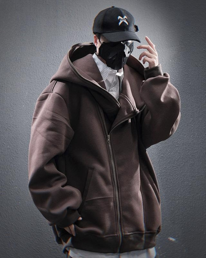 Versatile Diagonal Zip Hoodie - modern urban hoodie - Diagonal Zip Hoodie for Urban Exploration - View 2