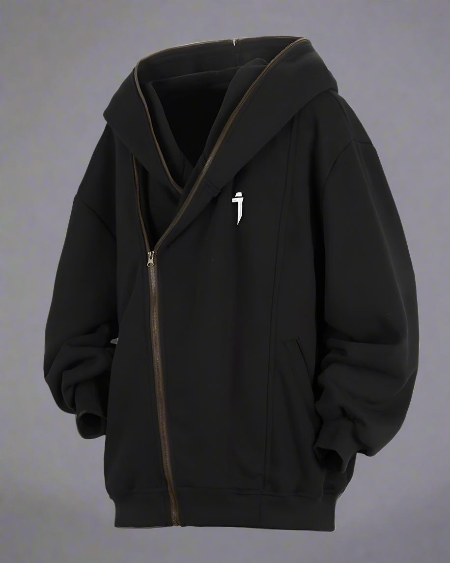 Versatile Diagonal Zip Hoodie - modern urban hoodie - Diagonal Zip Hoodie for Urban Exploration - View 9