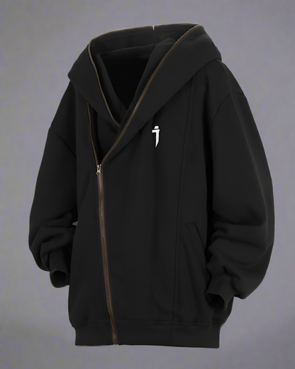 Versatile Diagonal Zip Hoodie - modern urban hoodie - Diagonal Zip Hoodie for Urban Exploration - View 9