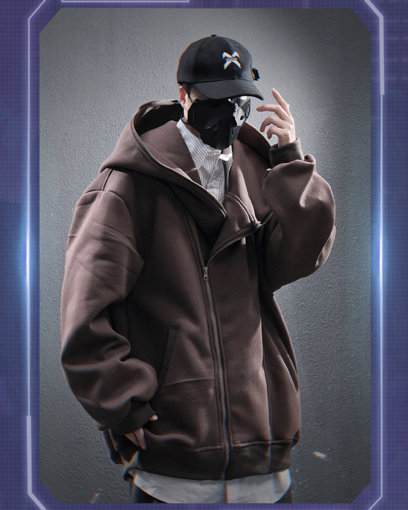 Versatile Diagonal Zip Hoodie -  techwear hoodie - Diagonal Zip Hoodie for Urban Exploration - View 6