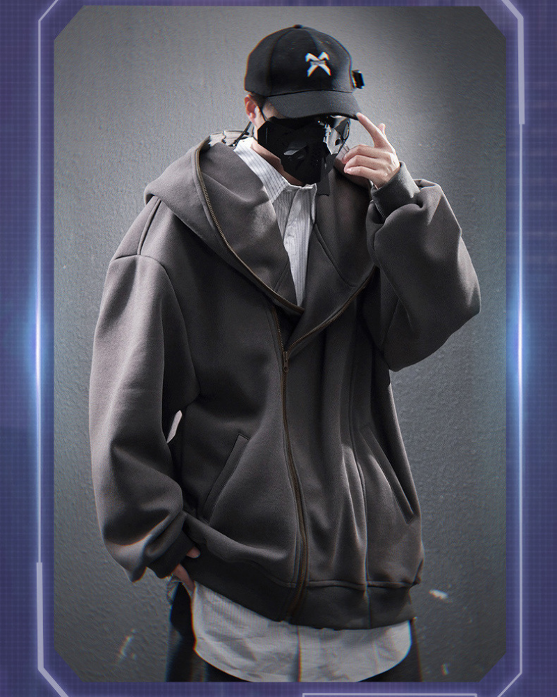 Versatile Diagonal Zip Hoodie -  urban style - Diagonal Zip Hoodie for Urban Exploration - View 7