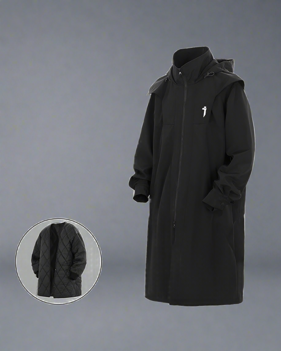 Versatile Double Zipper Long Coat -  black and gray coat - Stylish Double Zipper Long Coat for Everyday Wear - View 11