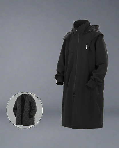 Versatile Double Zipper Long Coat -  black and gray coat - Stylish Double Zipper Long Coat for Everyday Wear - View 11