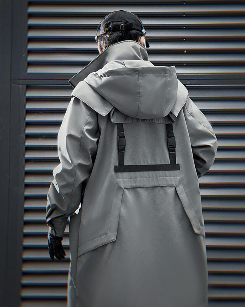 Versatile Double Zipper Long Coat -  black and gray coat - Stylish Double Zipper Long Coat for Everyday Wear - View 3
