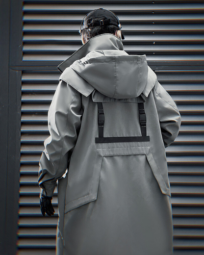 Versatile Double Zipper Long Coat -  black and gray coat - Stylish Double Zipper Long Coat for Everyday Wear - View 3