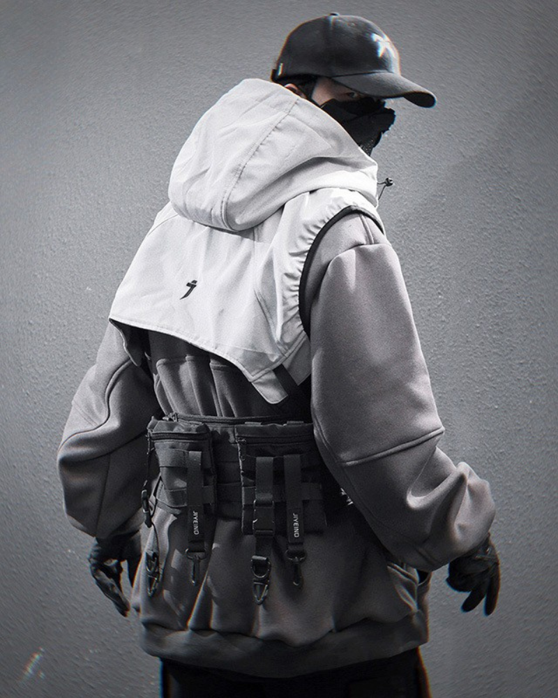 Versatile Dual-Layered Hoodie Vest -  cyberpunk aesthetics - Urban Dual-Layered Hoodie Vest for Modern Style - View 3