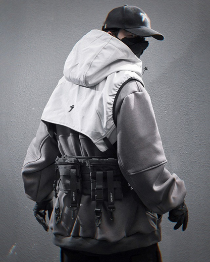 Versatile Dual-Layered Hoodie Vest -  cyberpunk aesthetics - Urban Dual-Layered Hoodie Vest for Modern Style - View 3