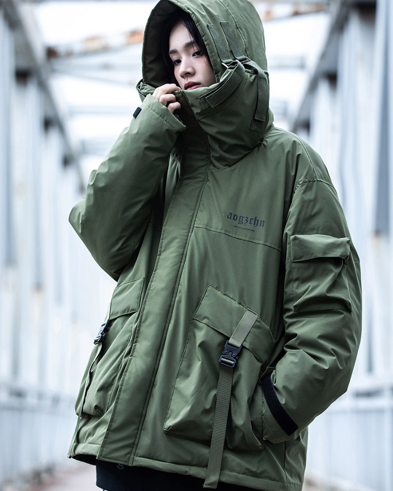 Versatile Fish Mouth Winter Jacket -  black green - Stylish Fish Mouth Winter Jacket for Urban Days - View 4