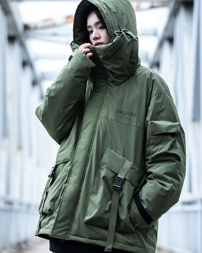 Versatile Fish Mouth Winter Jacket -  black green - Stylish Fish Mouth Winter Jacket for Urban Days - View 4