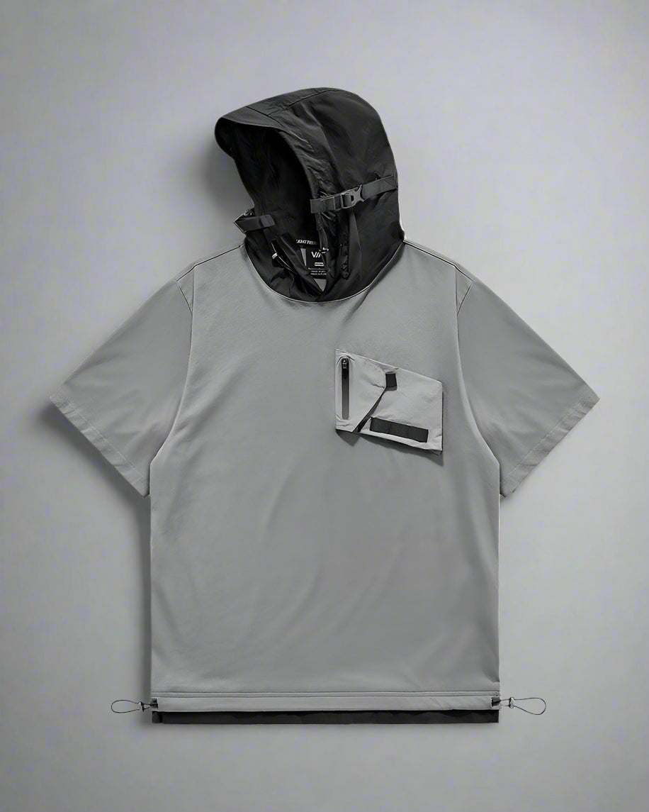 Versatile Hooded Tee with Pockets - hooded tee - Hooded T-Shirt with Chest Bag for Everyday Comfort - Main view