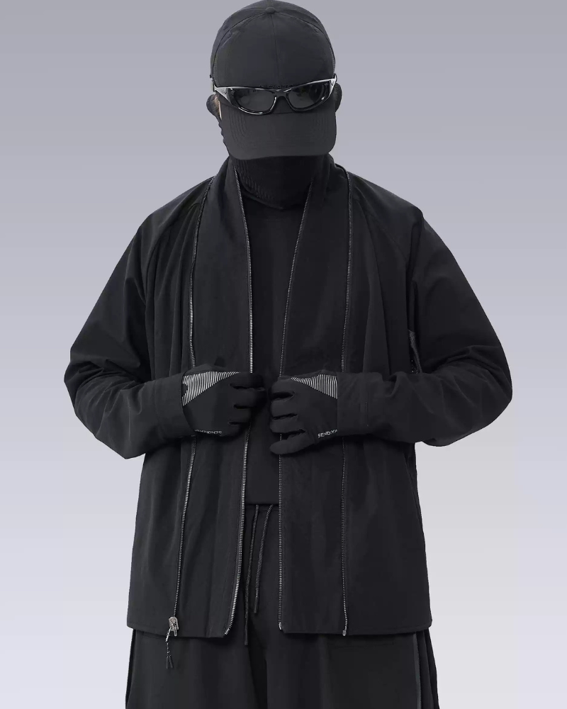Versatile Japanese Kimono Coat -  black coat - Functional Japanese Kimono Jacket for Stylish Layering - View 3
