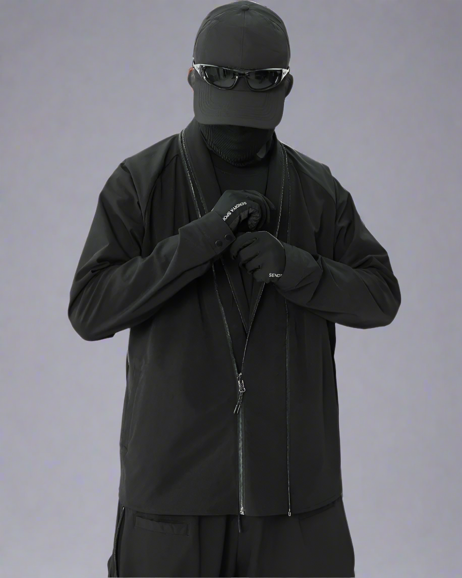Versatile Japanese Kimono Cover-Up -  techwear kimono - Functional Japanese Kimono Cover-Up in Black - View 7