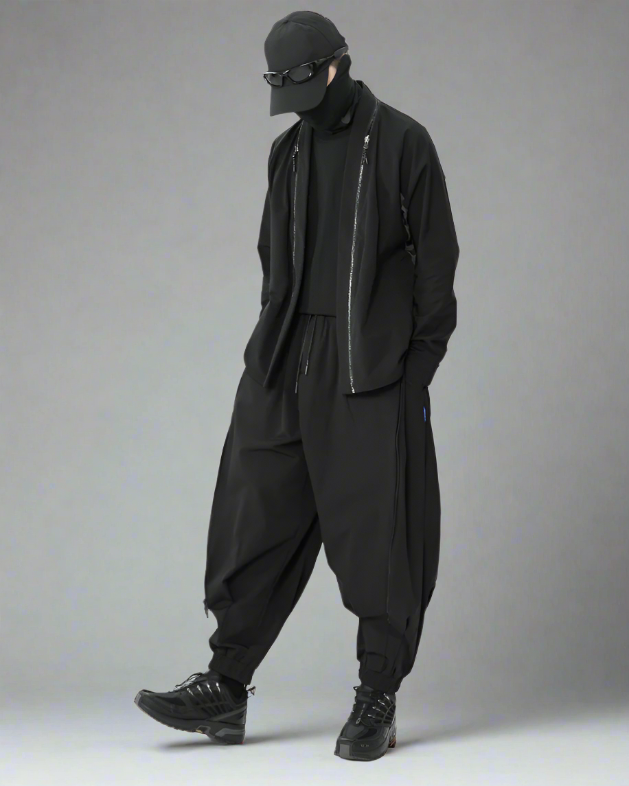 Versatile Japanese Kimono Cover-Up -  water repellent - Functional Japanese Kimono Cover-Up in Black - View 8
