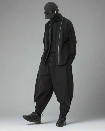 Versatile Japanese Kimono Cover-Up -  water repellent - Functional Japanese Kimono Cover-Up in Black - View 8