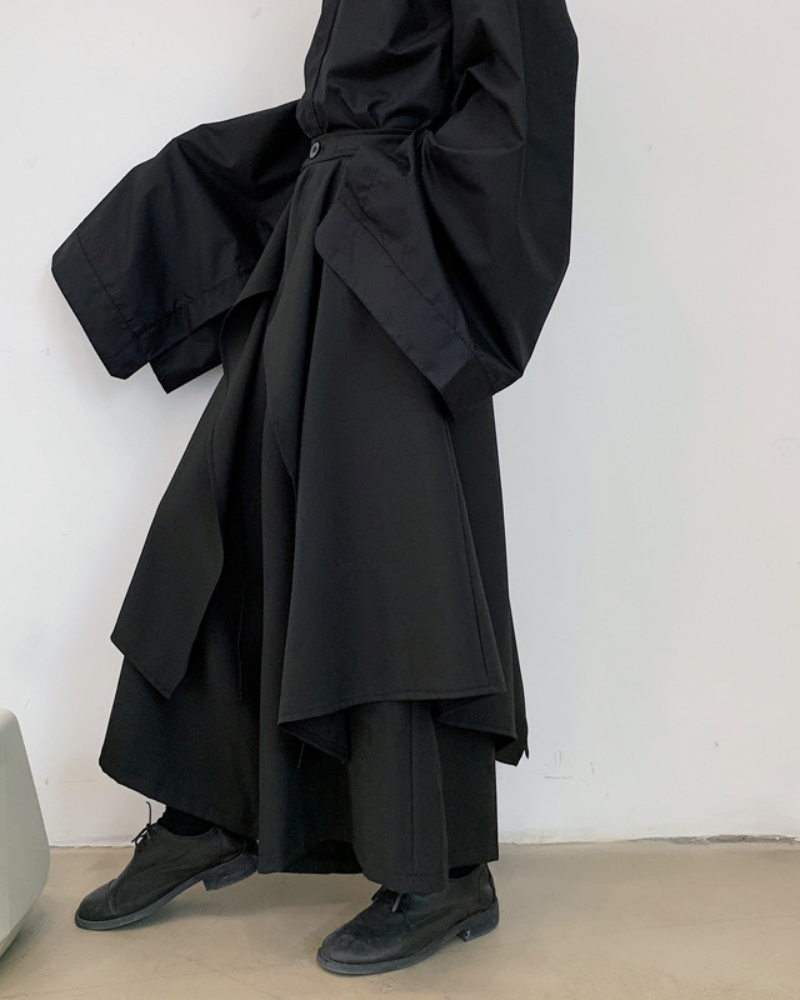 Versatile Layered Hakama Trousers -  black pants - Contemporary Layered Hakama Trousers for Everyday Style - View 3
