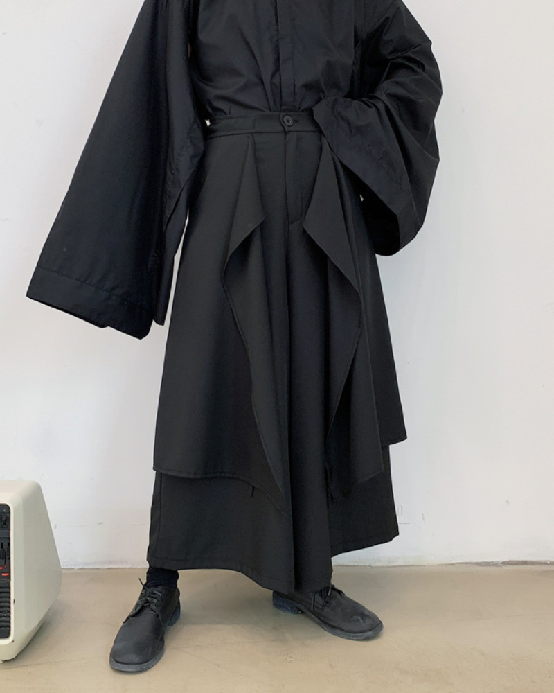 Versatile Layered Hakama Trousers -  comfortable polyester pants - Contemporary Layered Hakama Trousers for Everyday Style - View 4
