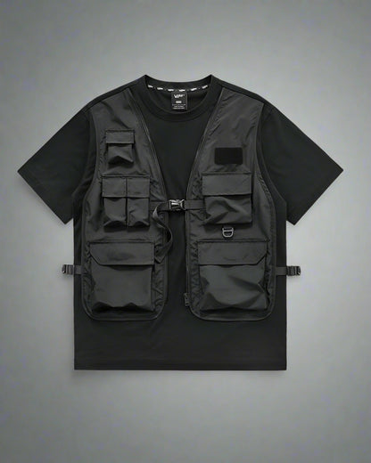 Versatile Layered Tech T-Shirt - New Arrivals - Layered Tech T-Shirt with Unique Faux Vest Design - Main view