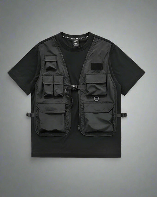 Versatile Layered Tech T-Shirt - New Arrivals - Layered Tech T-Shirt with Unique Faux Vest Design - Main view