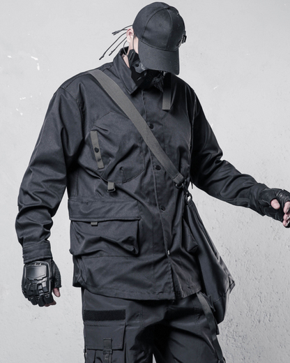 Versatile Patchwork Cargo Shirt -  black shirt - Stylish Multi-Pocket Patchwork Cargo Shirt - View 3