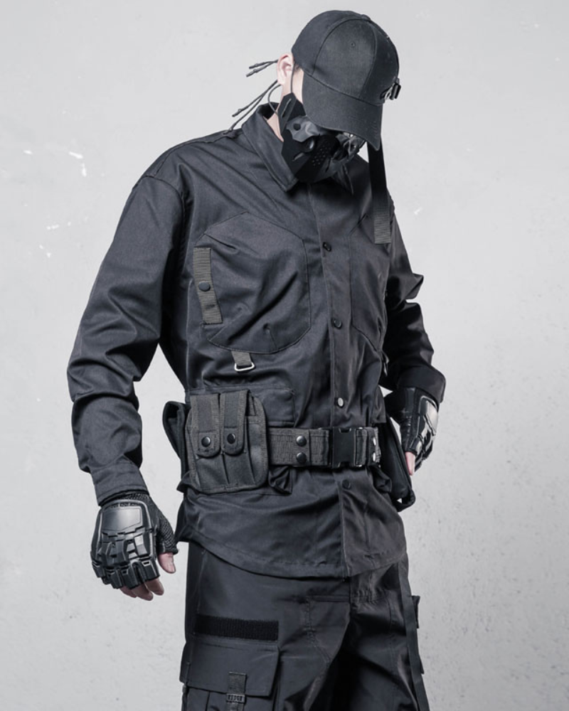 Versatile Patchwork Cargo Shirt -  deconstructed design - Stylish Multi-Pocket Patchwork Cargo Shirt - View 5