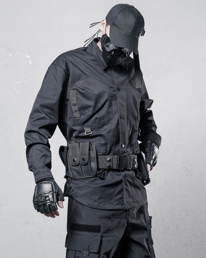 Versatile Patchwork Cargo Shirt -  deconstructed design - Stylish Multi-Pocket Patchwork Cargo Shirt - View 5