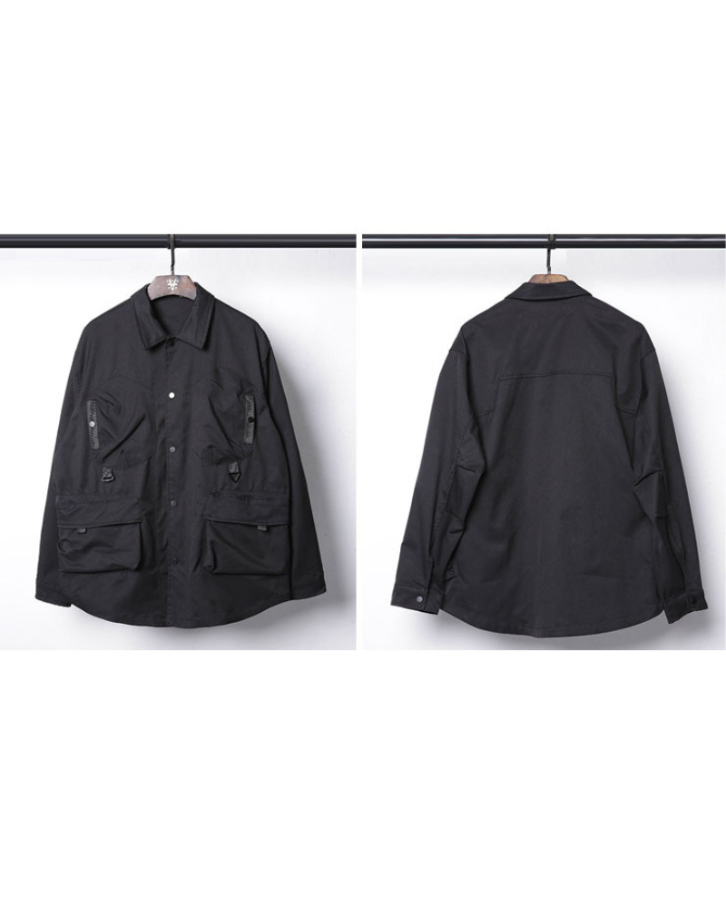 Versatile Patchwork Cargo Shirt -  streetwear - Stylish Multi-Pocket Patchwork Cargo Shirt - View 7