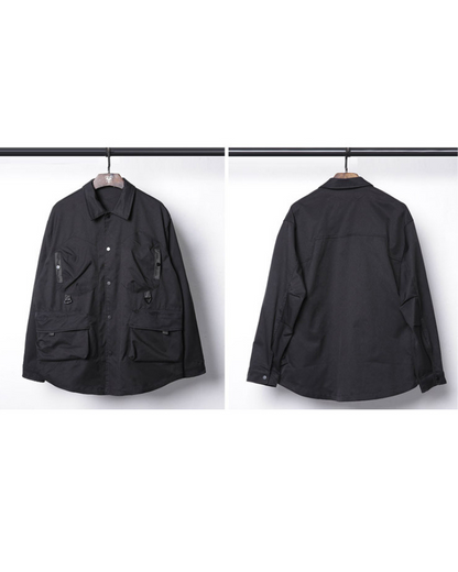 Versatile Patchwork Cargo Shirt -  streetwear - Stylish Multi-Pocket Patchwork Cargo Shirt - View 7