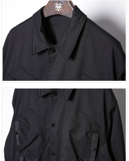 Versatile Patchwork Cargo Shirt -  techwear - Stylish Multi-Pocket Patchwork Cargo Shirt - View 8