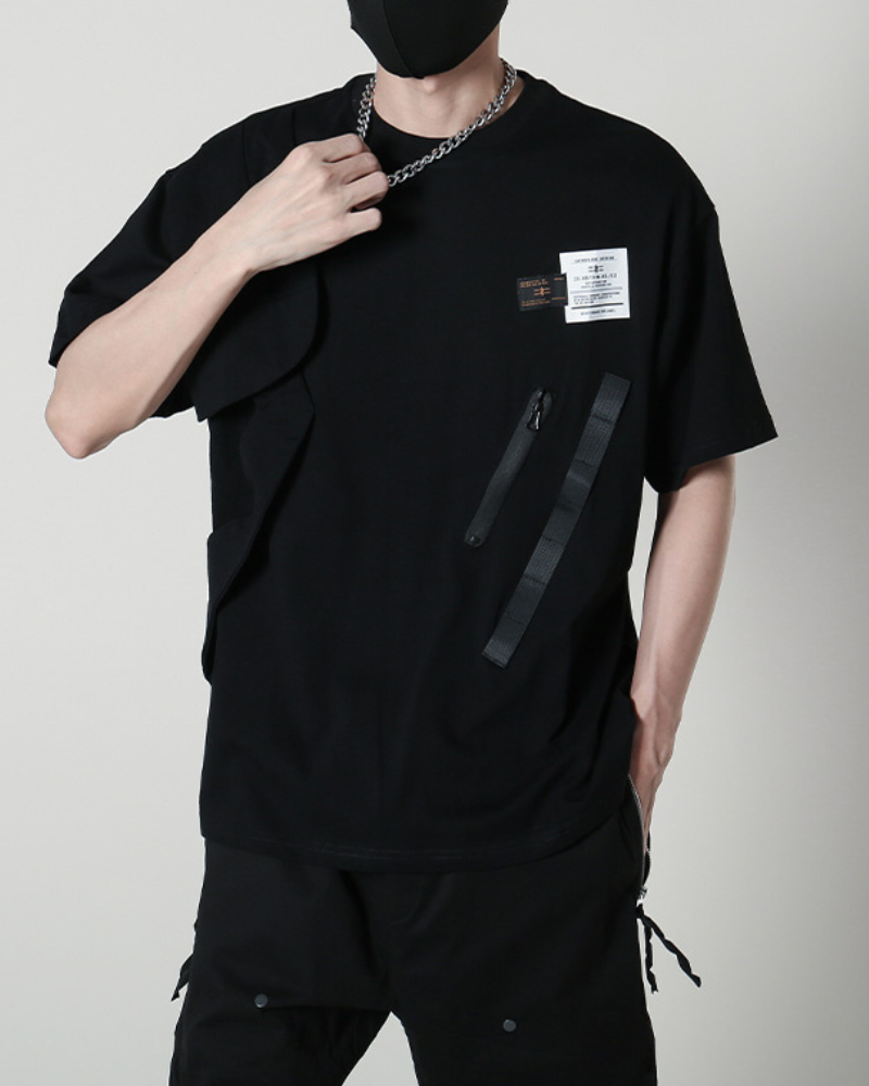 Versatile Patchwork Cargo Tee -  black t-shirt - Stylish Patchwork Cargo Tee for Urban Adventures - View 3