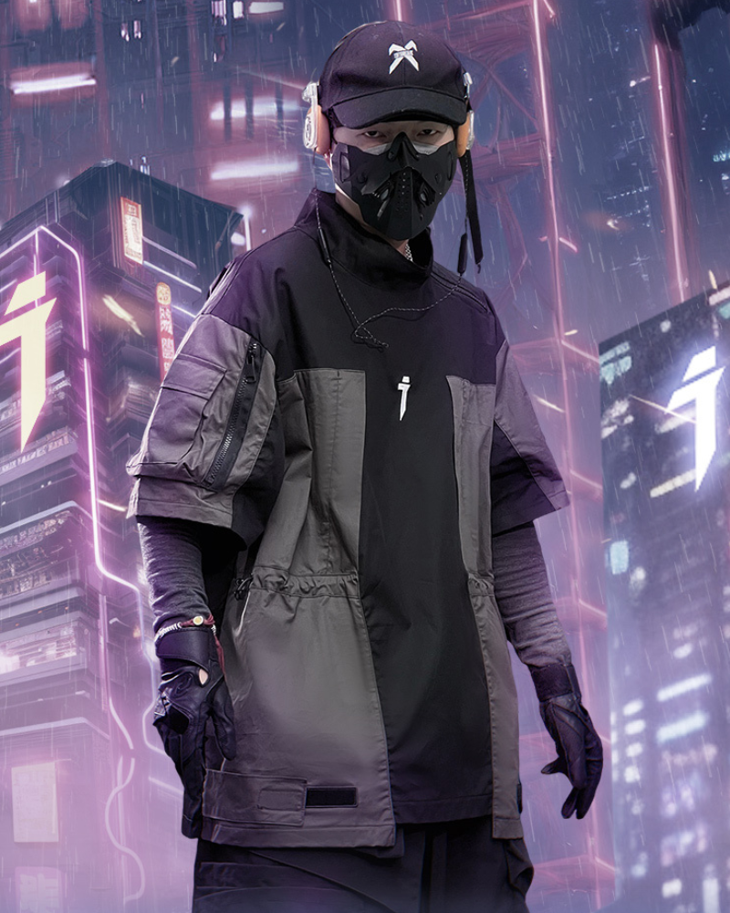 Versatile Patchwork Tech Tee -  comfy techwear clothing - Functional Techwear Cargo T-shirt for Everyday Use - View 5
