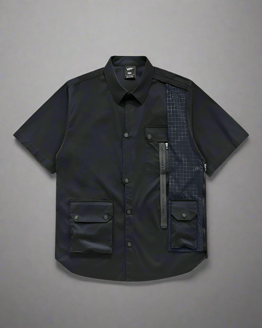 Versatile Patchwork Techwear Shirt - futuristic urban style - Futuristic Patchwork Techwear Shirt for Urban Style - Main view