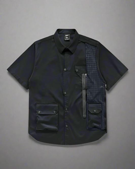 Versatile Patchwork Techwear Shirt - futuristic urban style - Futuristic Patchwork Techwear Shirt for Urban Style - Main view