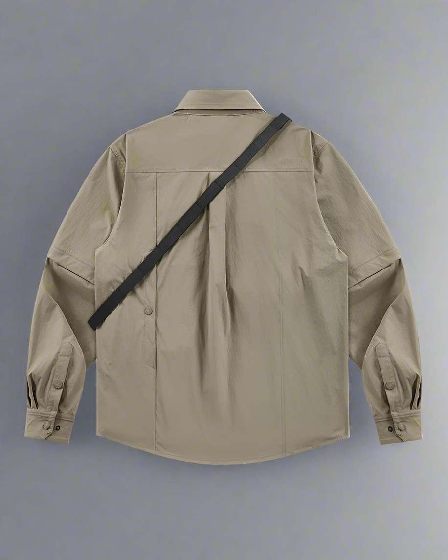Versatile Pocketed Lanyard Shirt -  fashionable work shirt - Versatile Pocketed Lanyard Shirt with Detachable Sleeves - View 5