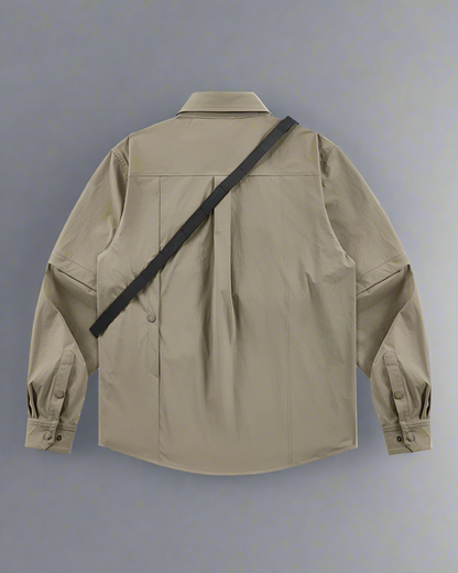 Versatile Pocketed Lanyard Shirt -  fashionable work shirt - Versatile Pocketed Lanyard Shirt with Detachable Sleeves - View 5