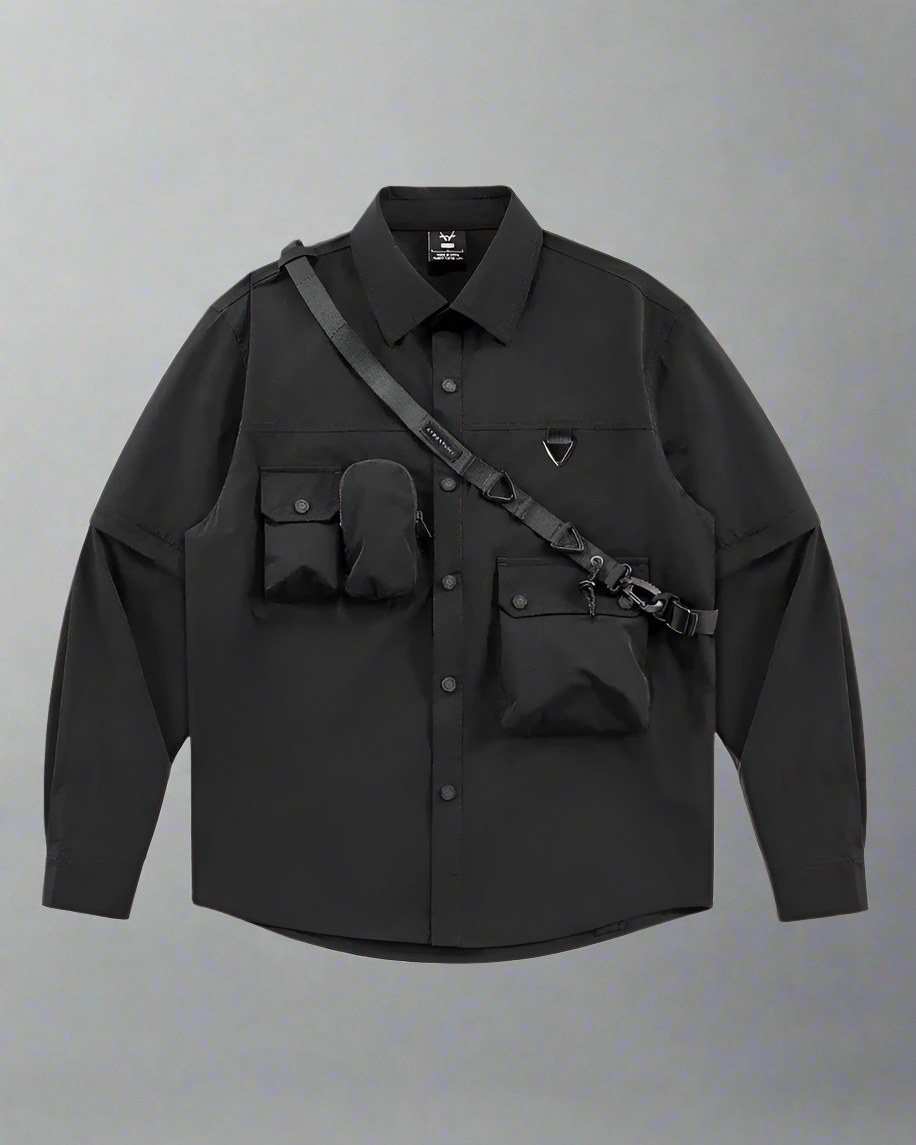 Versatile Pocketed Lanyard Shirt - lanyard shirt - Versatile Pocketed Lanyard Shirt with Detachable Sleeves - Main view