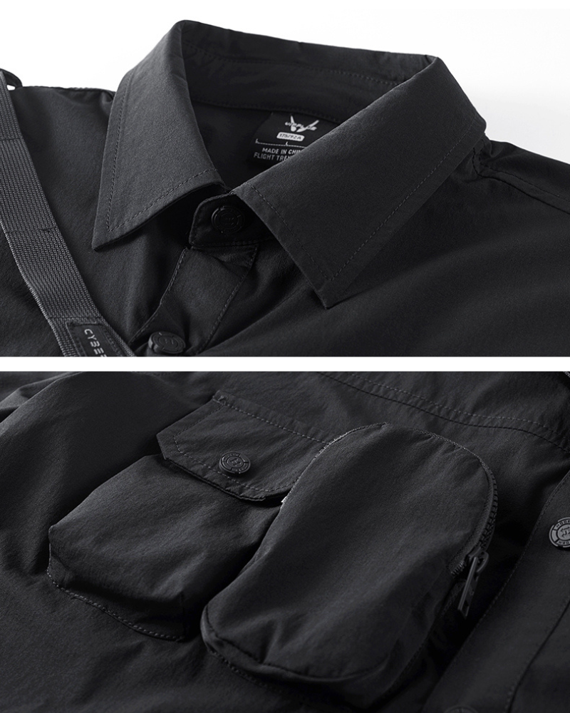 Versatile Pocketed Lanyard Shirt -  pocketed shirt - Versatile Pocketed Lanyard Shirt with Detachable Sleeves - View 6