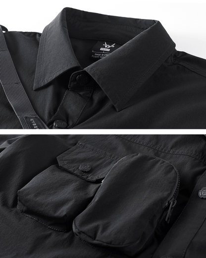 Versatile Pocketed Lanyard Shirt -  pocketed shirt - Versatile Pocketed Lanyard Shirt with Detachable Sleeves - View 6
