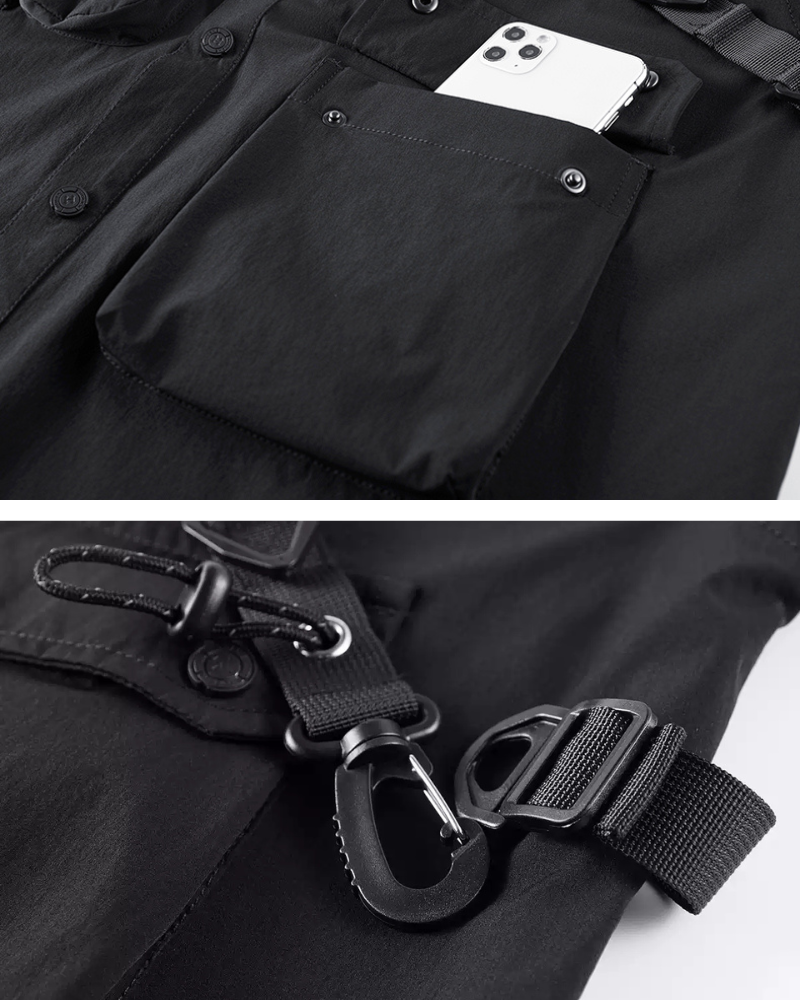 Versatile Pocketed Lanyard Shirt -  stylish workwear - Versatile Pocketed Lanyard Shirt with Detachable Sleeves - View 7