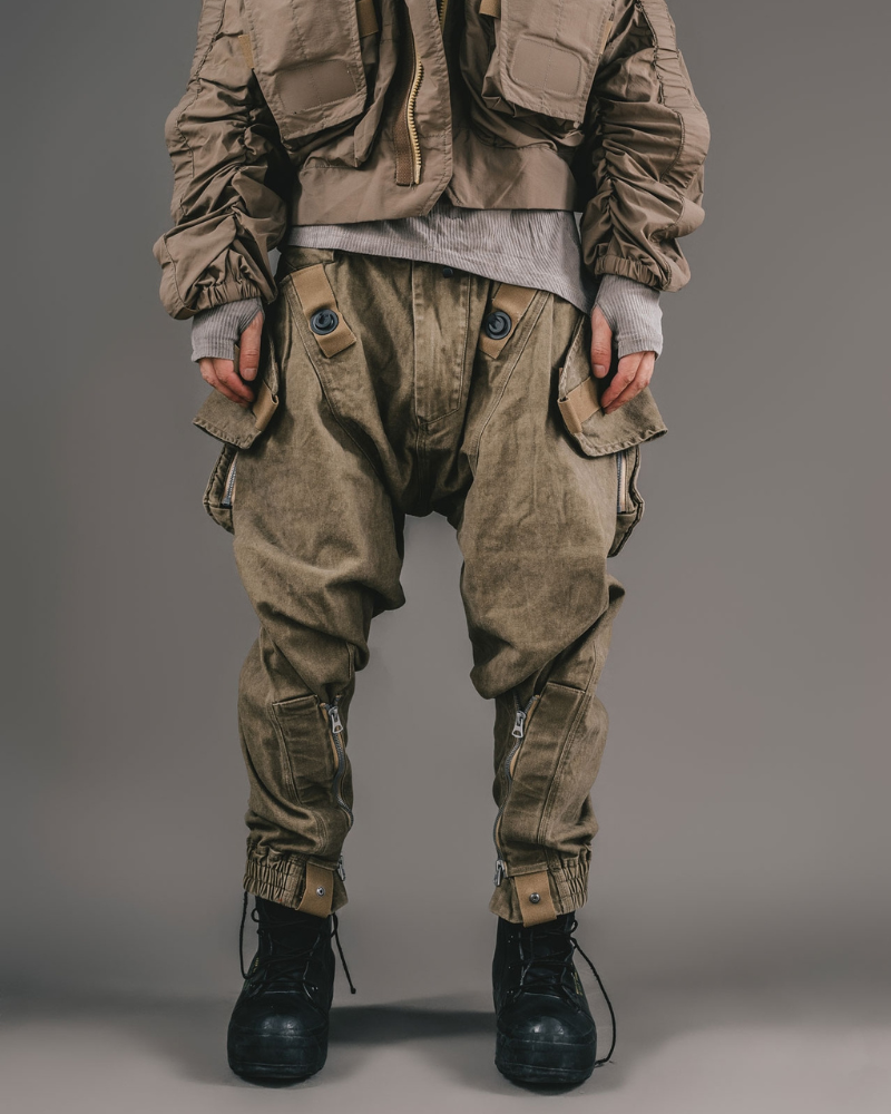 Versatile Retro Multi-Way Pants -  khaki pants - Versatile Retro Multi-Way Cargo Pants in Khaki - View 3