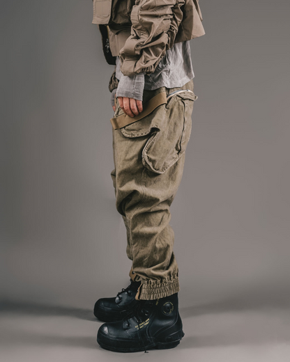 Versatile Retro Multi-Way Pants -  multi-functional pants - Versatile Retro Multi-Way Cargo Pants in Khaki - View 4